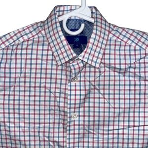 Egara Mens Slim Fit Non-Iron Button Down Shirt‎ Pink Blue Check Size M Flip Cuff